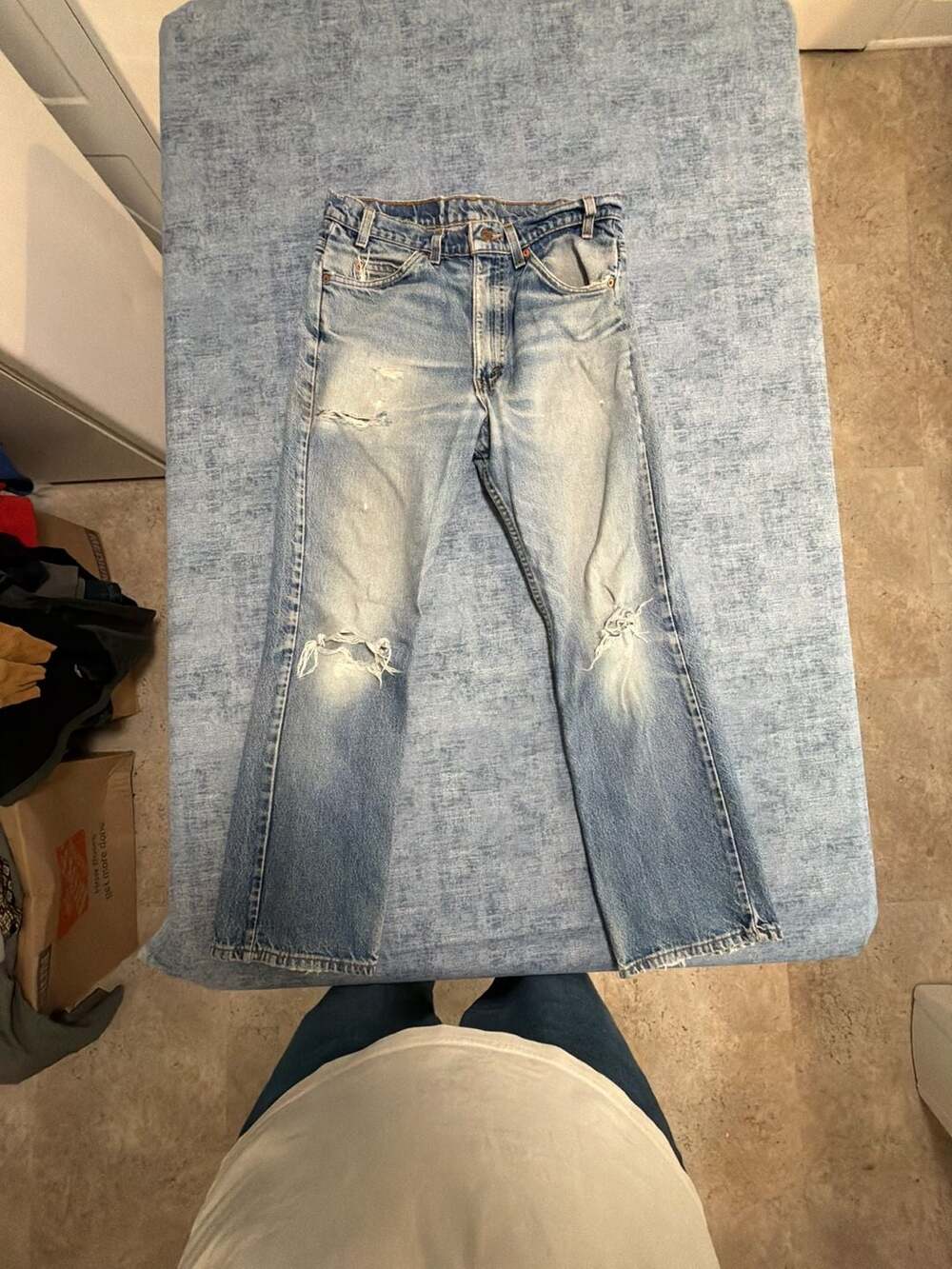 Vintage Levi's 517 Orange Tab Bootcut Distressed Light Wash Jeans 34x30